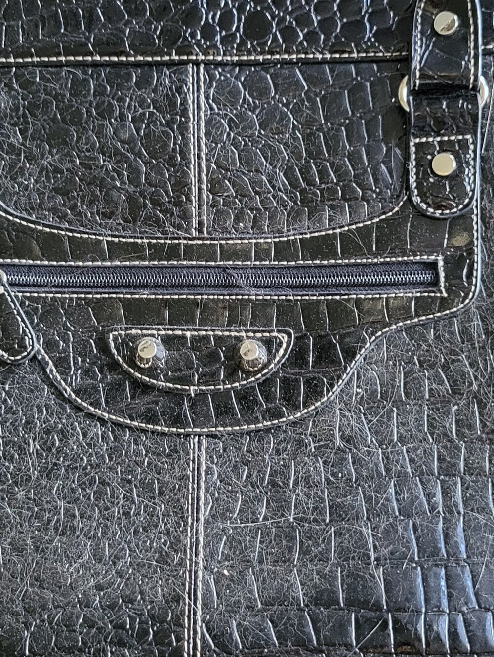 Black Croc-Texture Tote